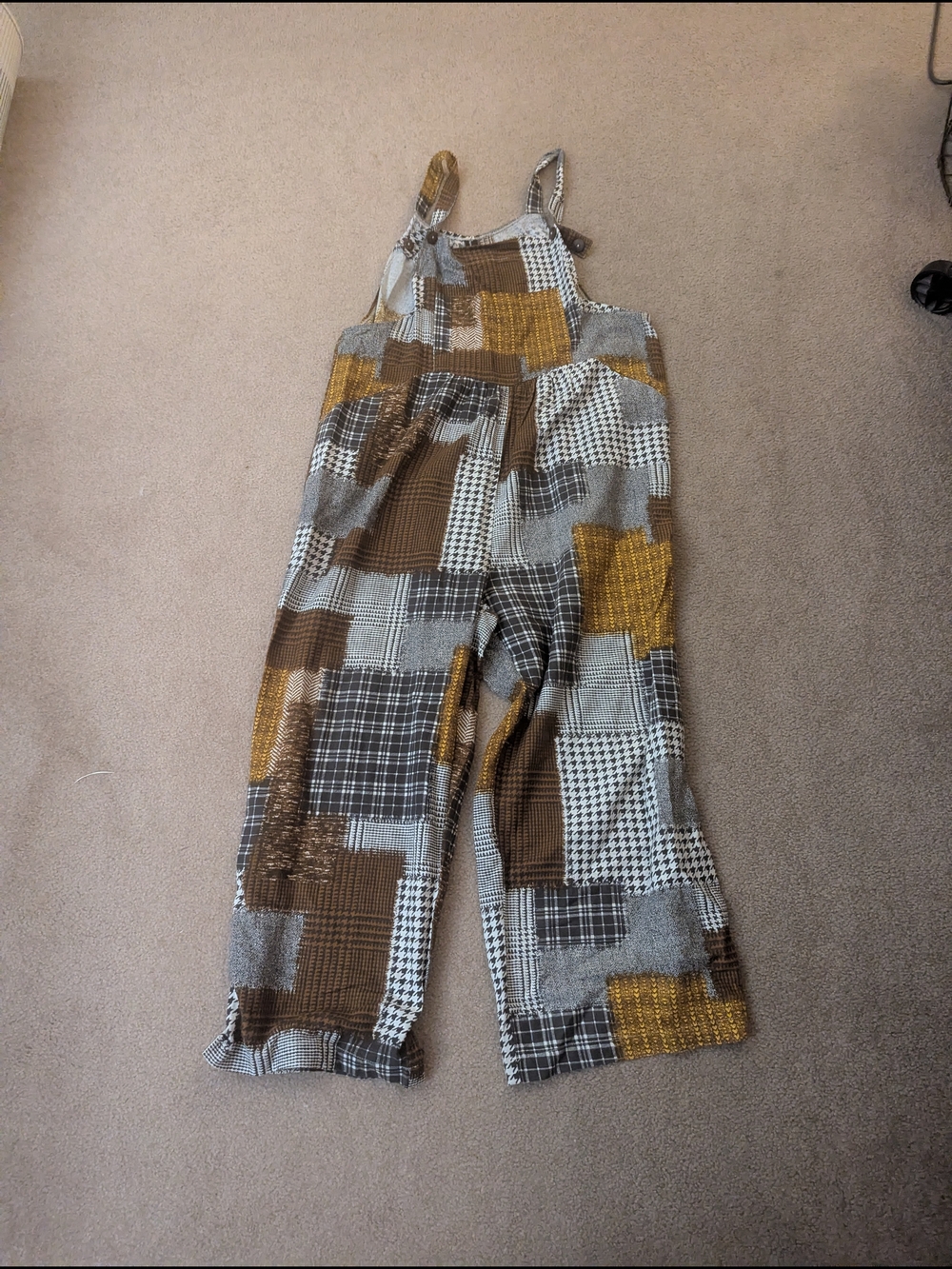 Sacred Threads Patchwork Linen-Blend Jumpsuit in Brown, Gray & Mustard